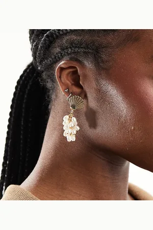 DesignB London Shell and pearl drop earrings in