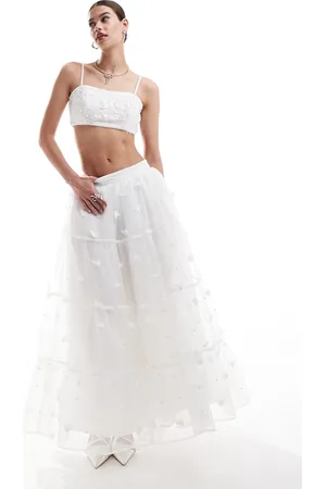 Sister Jane Dream Bridal floral pearl embellished maxi skirt co-ord in ivory