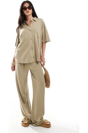 ASOS Low rise linen look trousers in taupe