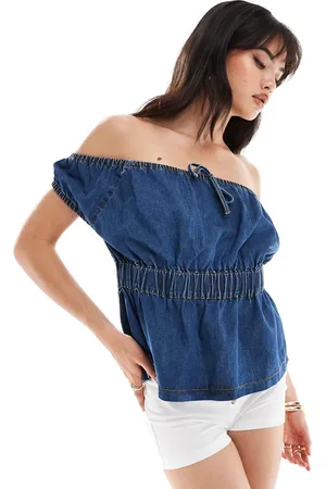 ASOS Denim shirred top in mid