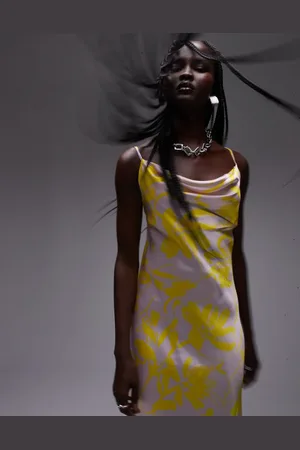 Topshop Cowl slip midi dress in and yellow floral print