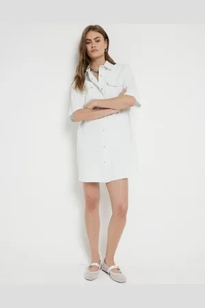 River Island Short sleeve denim mini dress in lightwash
