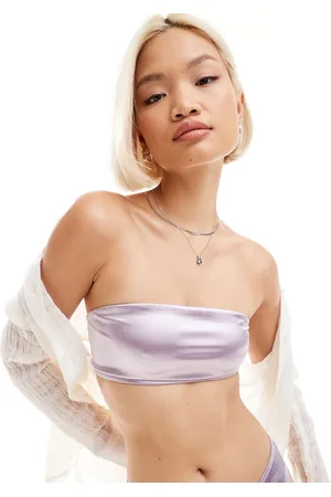 Monki Mix and match bandeau bikini top in metallic lilac
