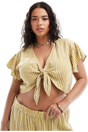 Noisy May Linen mix tie front top co-ord in stripe