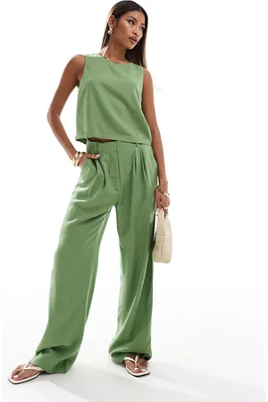 Abercrombie & Fitch Sloane co-ord linen blend wide leg trouser in
