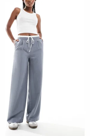 Miss Selfridge Satin waistband tailored wide leg trouser in grey