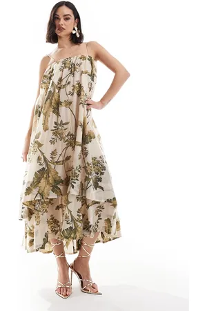 & OTHER STORIES Midaxi dress with volume double layer volume in botanical print