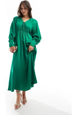& OTHER STORIES Maxi dress with tie front v-neckline and long sleeves in
