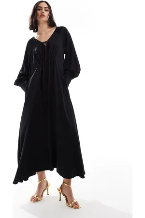 & OTHER STORIES Maxi dress with tie front v-neckline and long sleeves in