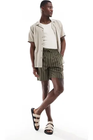 Only & Sons Pull on linen mix short in khaki stripe