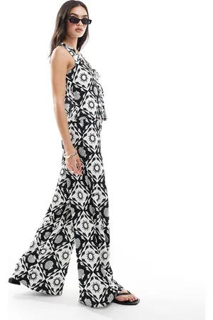 ONLY Tile print wide leg trousers co-ord in black and
