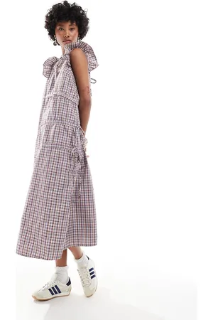 Reclaimed Maxi dress with asymmetric ruching in gingham