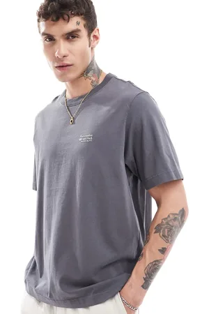 Abercrombie & Fitch Small scale polished logo oversized heavyweight t-shirt in charcoal