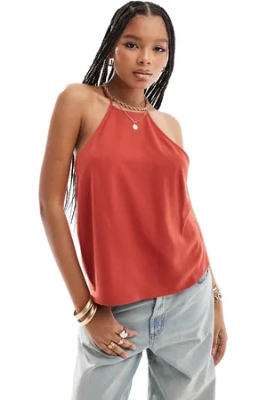 ASOS Cupro halter neck cami with strappy back in terracotta