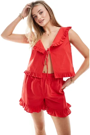 ASOS Linen blend tie front collar waistcoat in