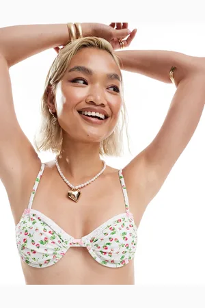 Reclaimed Underwire bikini top in white ditsy floral