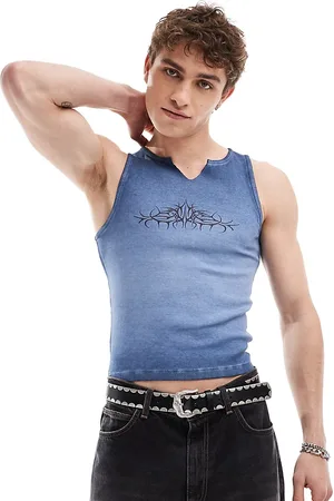 COLLUSION Ribbed muscle festival vest in with wash and print