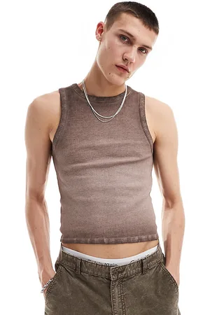 COLLUSION Waffle muscle festival vest in with oil wash and tattoo print
