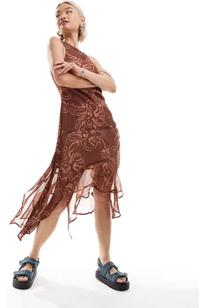 COLLUSION Chiffon deconstructed asymmetric slip dress in blurred floral