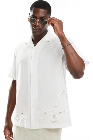 ASOS Short sleeve relaxed revere shirt with floral embroidery in