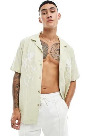 Cotton On Cotton On linen blend relaxed shirt with floral embroidery