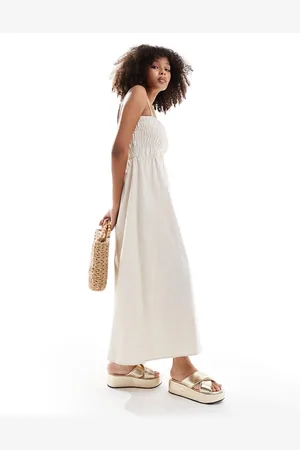 Rhythm Classic shirred midi dress in oat
