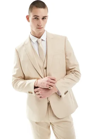 ASOS Wedding slim suit jacket in camel microtexture