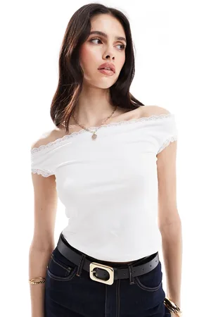 ASOS Bardot lace trim top in