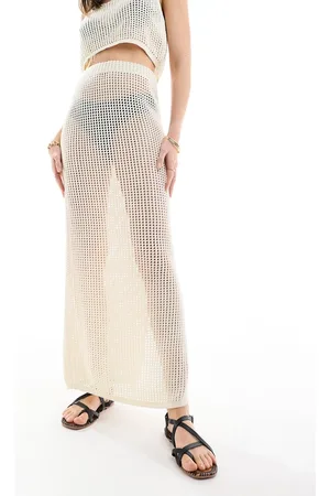 JJXX Co-ord crochet maxi skirt in beige