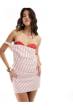 ASOS Bandeau exposed bra mini dress in red and white stripe