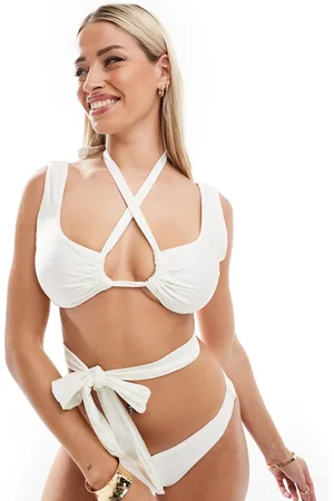 ASOS Fuller Bust wrap waist tie front crop bikini top in ivory