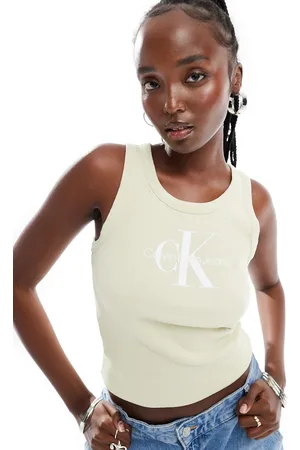 Calvin Klein Archival monologo rib tank in beige