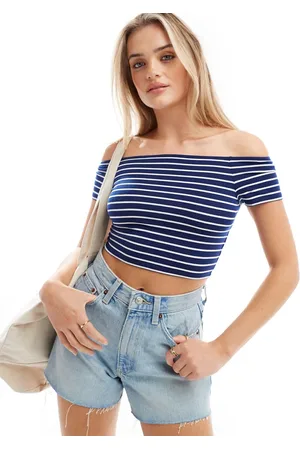 Pieces® Off the shoulder top in and white stripe