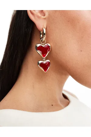 ASOS Drop earrings with red heart detail in tone