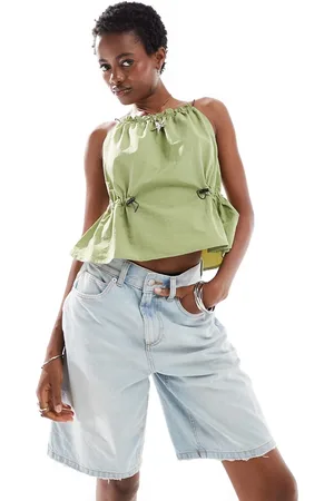 Noisy May Parachute cami top in sage
