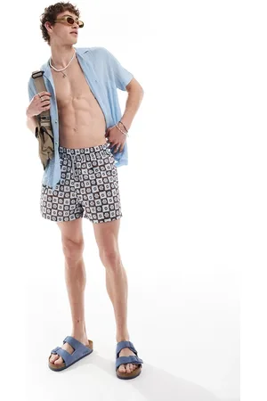 Reclaimed Swim short in blue floral tile print