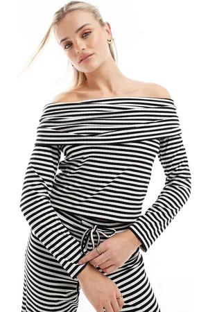 Pieces® Ribbed jersey bandeau top co-ord in mono stripe