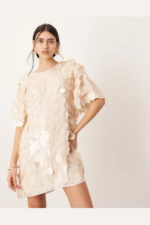 ASOS Embellished matte disc sequin tshirt mini dress in off