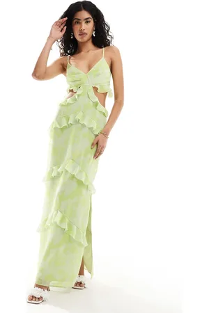 Pretty Lavish Exclusive to ASOS Rinna cut out maxi dress with frill detail in lime floral print