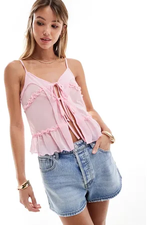 Pieces® Romantic sheer tie front cami top in