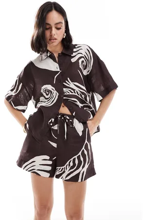 & OTHER STORIES Co-ord linen shorts with drawstring waist in bold abstract leaf print