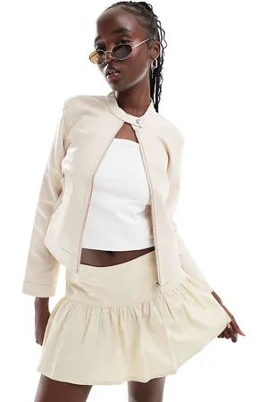 Brave Soul Faux leather biker jacket in cream
