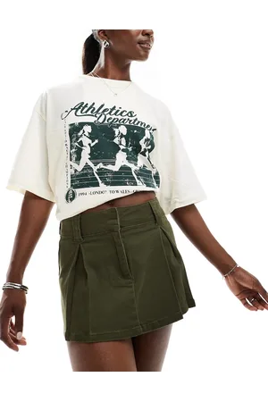 Brave Soul Pleated mini skirt in khaki