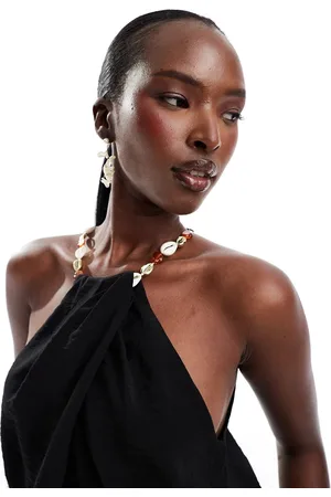 River Island Halter neck top with faux shell neck trim in