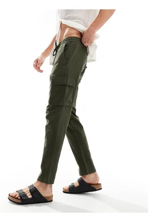 Only & Sons Linen mix tapered fit cargo in khaki
