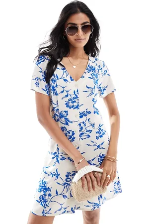 JDY Button through dress with tie detail in floral