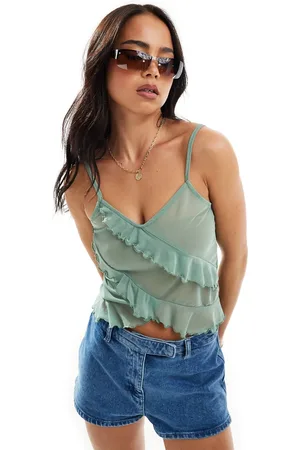 Pieces® Romantic sheer frill detail cami top in