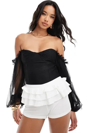 Lace & Beads Balloon sleeve ruched bodysuit in