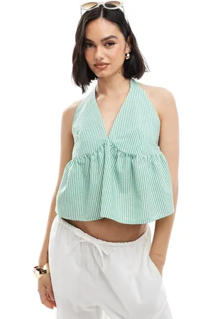 ASOS Open tie side halter top in stripe