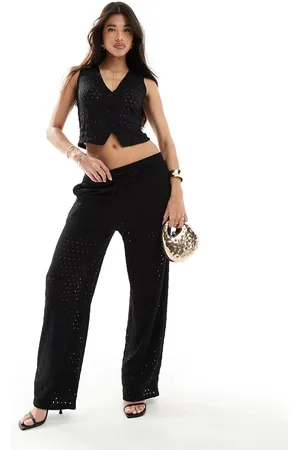 Kaiia Crochet drawstring wide leg trousers co-ord in